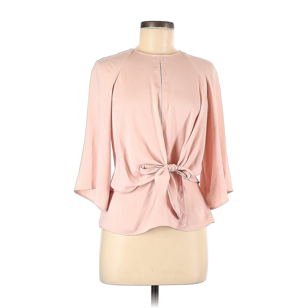 TOPSHOP Light Pink Keyhole Cut Out Open Back 3/4 Wide Sleeve Blouse Size 2